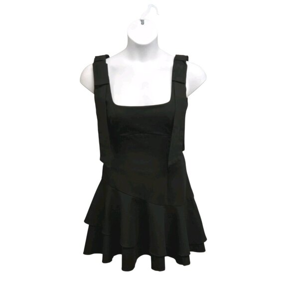 Elliatt Lucky Dress Medium Black Sleeveless Bow Accent Tiered Luxe Ponte Knit - Picture 2 of 11